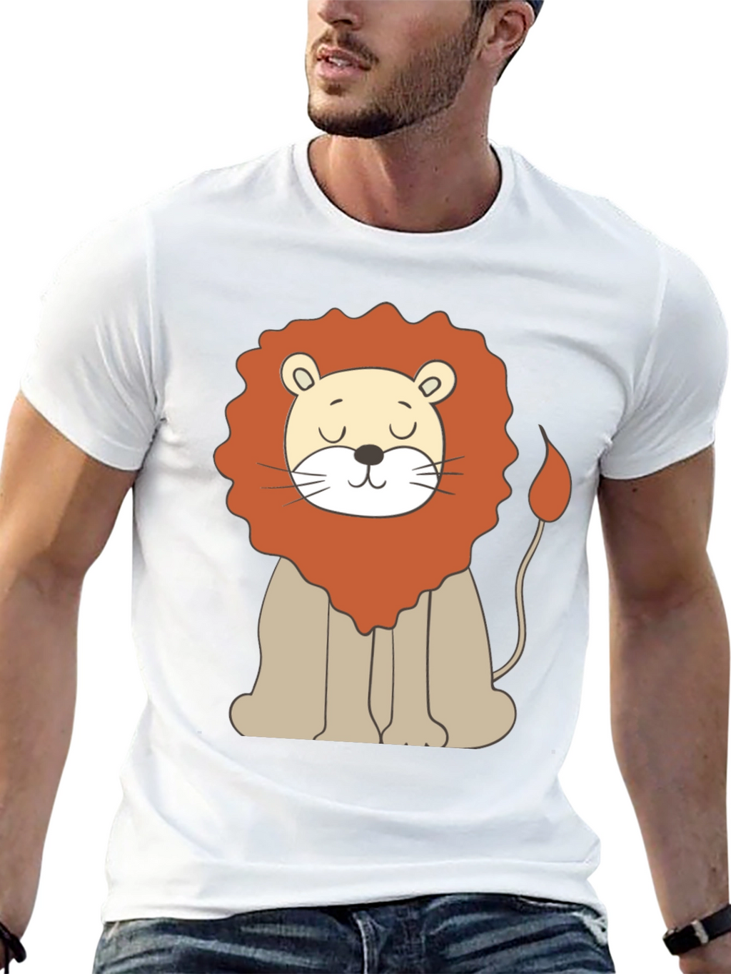 Cute Cartoon Lion Graphic Black T-Shirt