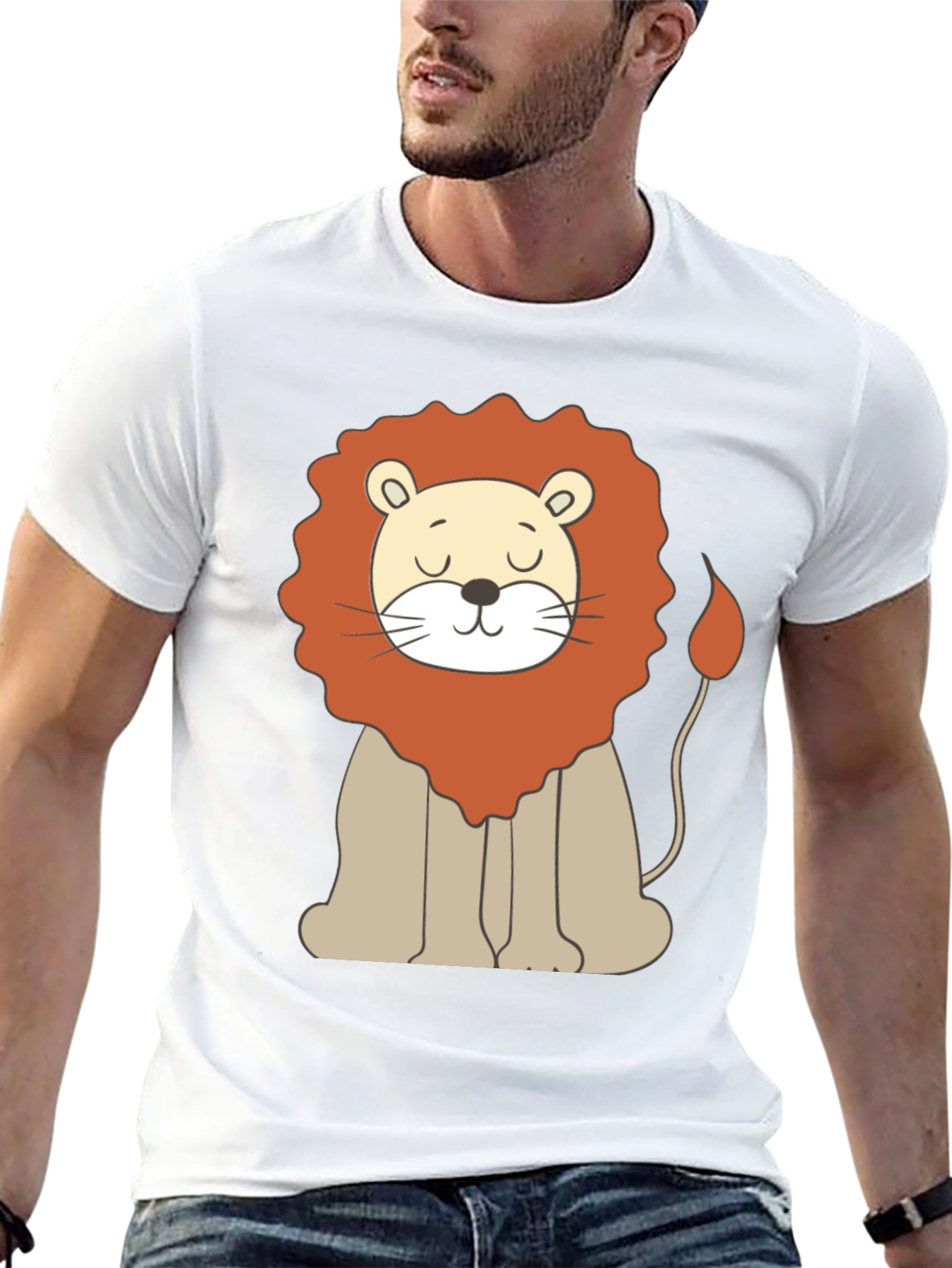 Cute Cartoon Lion Graphic Black T-Shirt