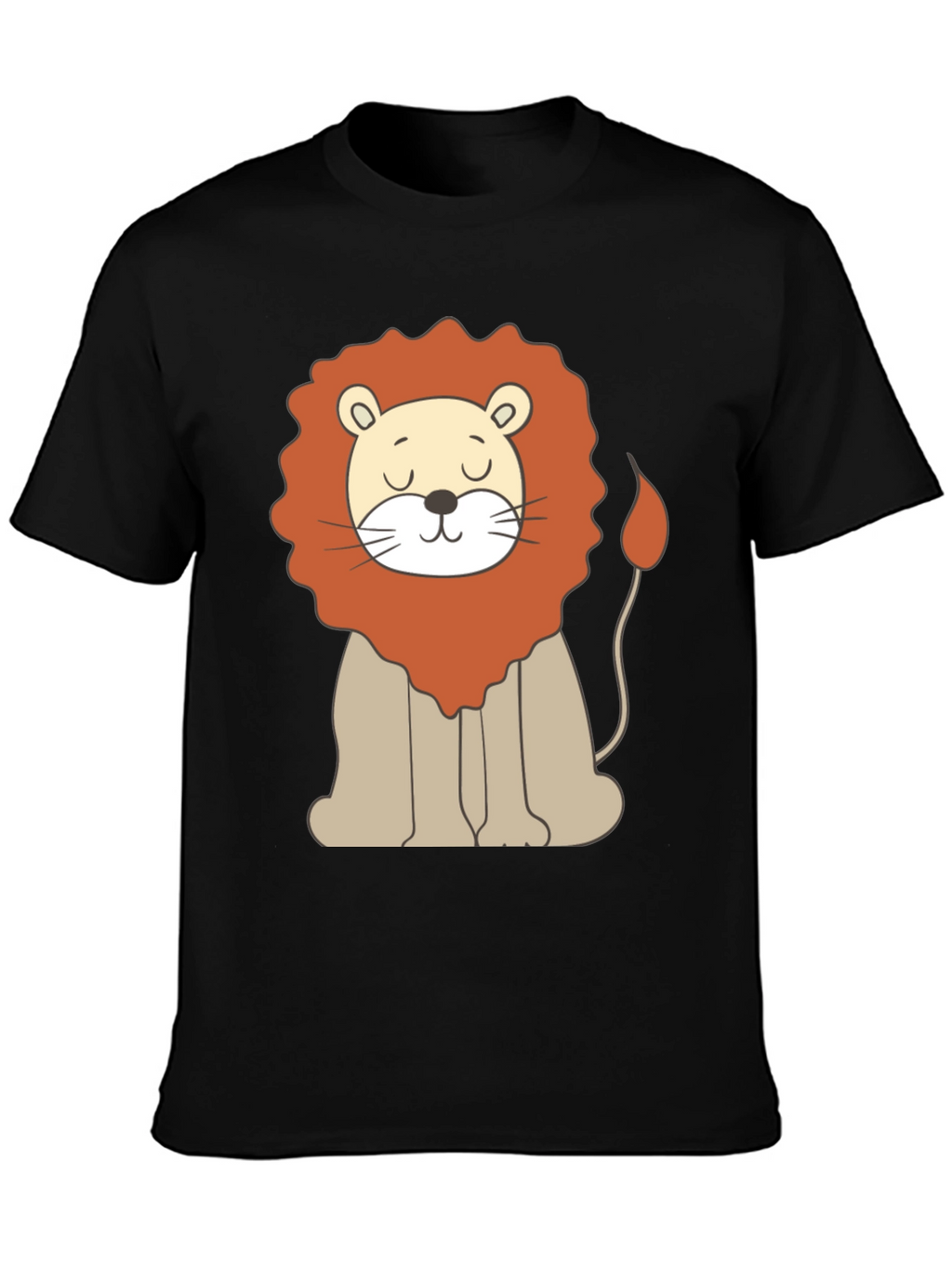 Cute Cartoon Lion Graphic Black T-Shirt