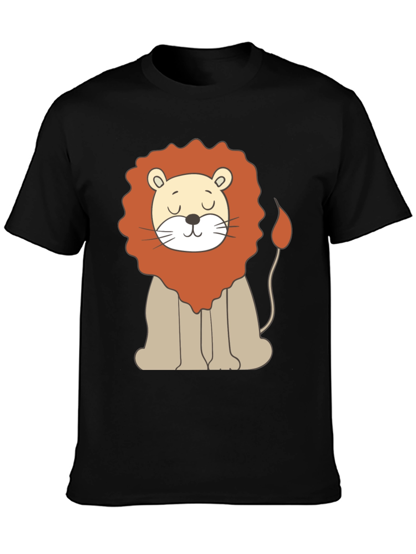 Cute Cartoon Lion Graphic Black T-Shirt