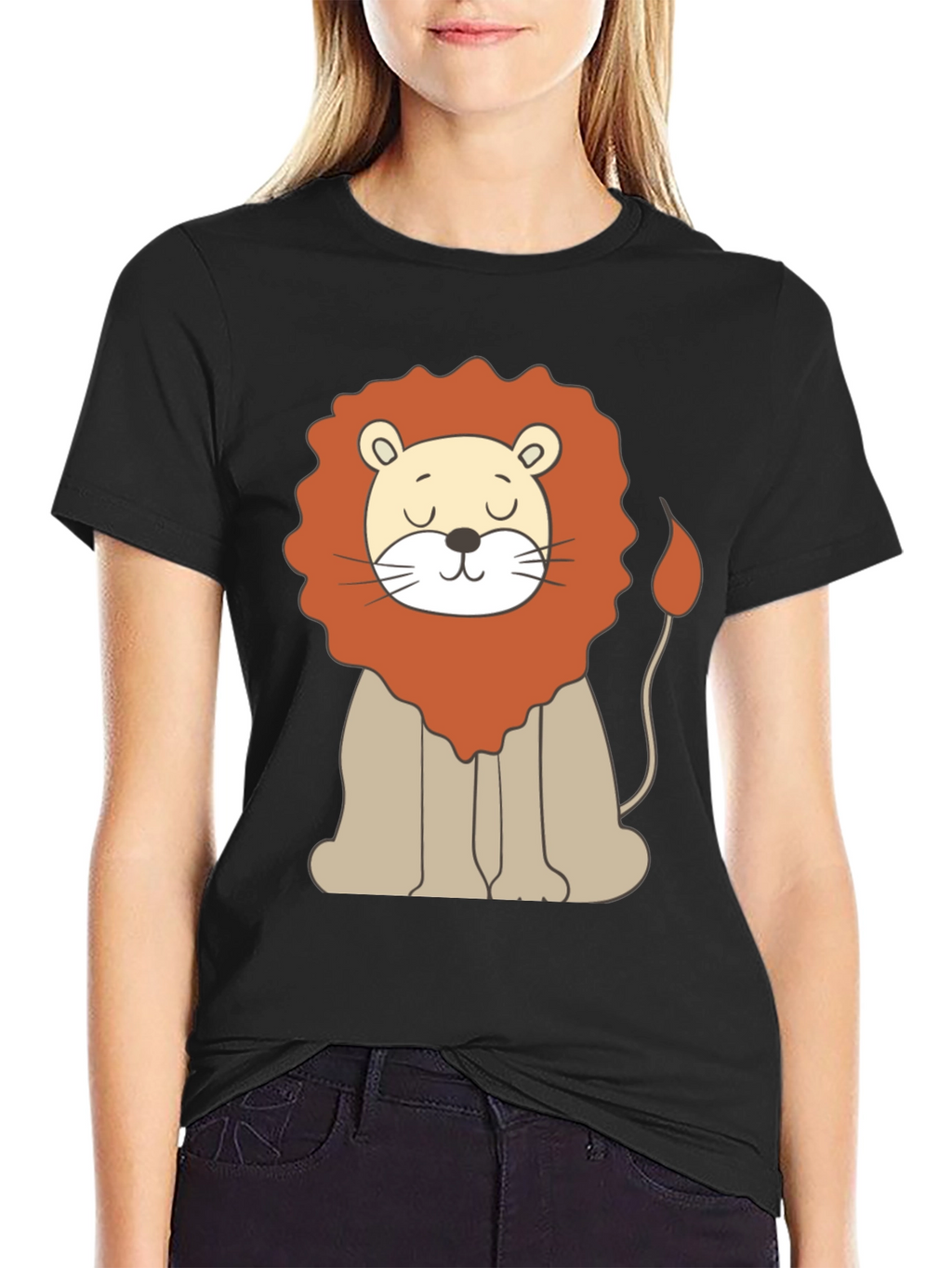 Cute Cartoon Lion Graphic Black T-Shirt