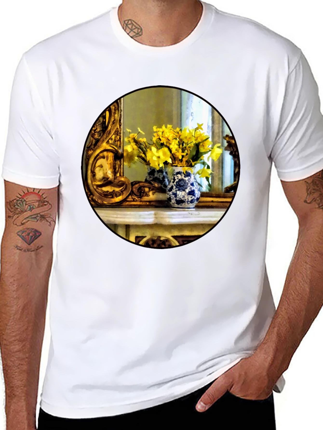 Floral Vase Graphic Tee - Artistic Impression T-Shirt