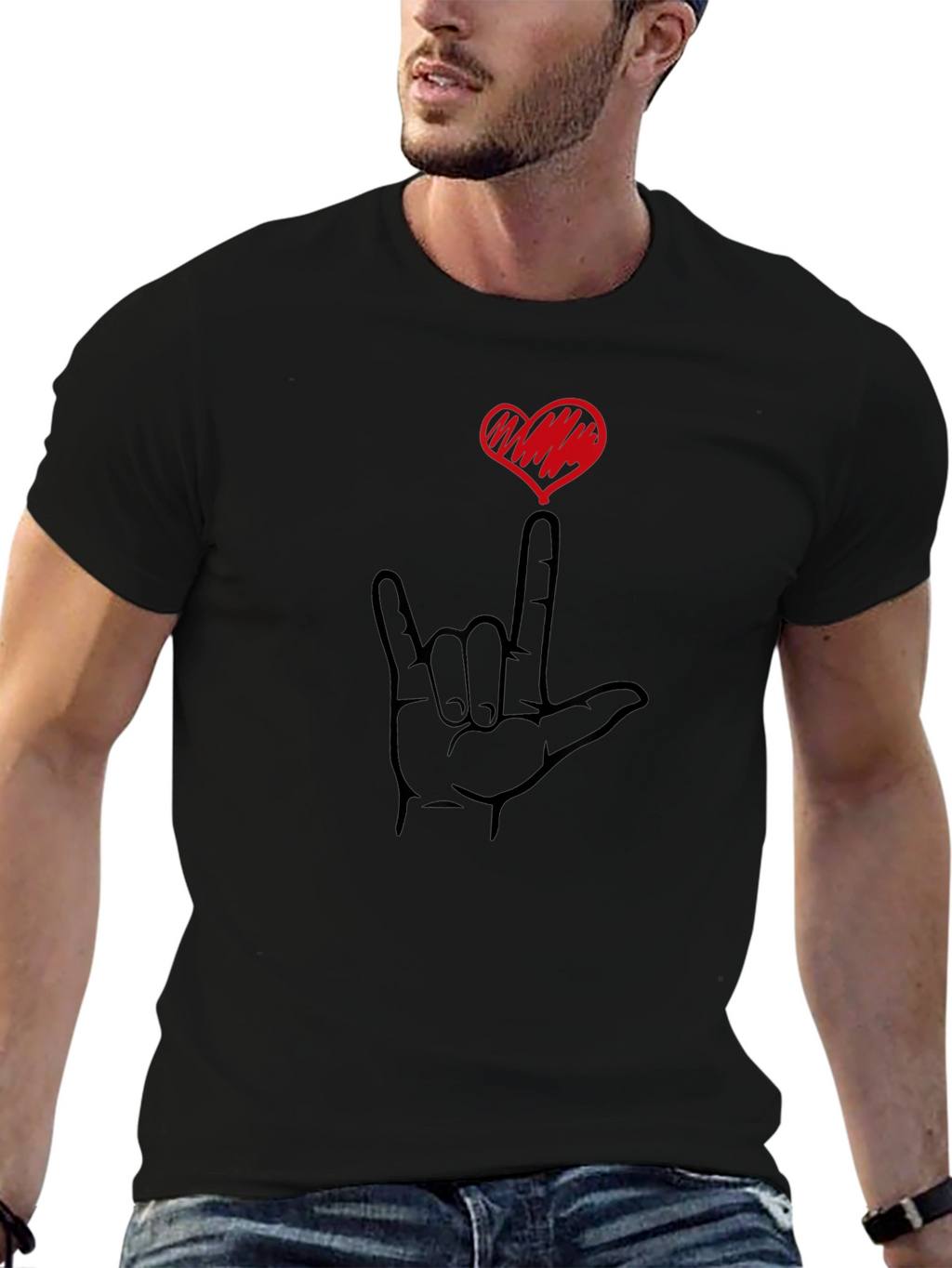 I Love You Hand Sign Black T-Shirt