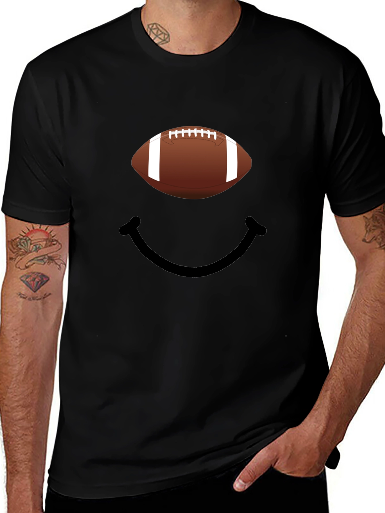 Football Smiley Face Graphic Tee - Black