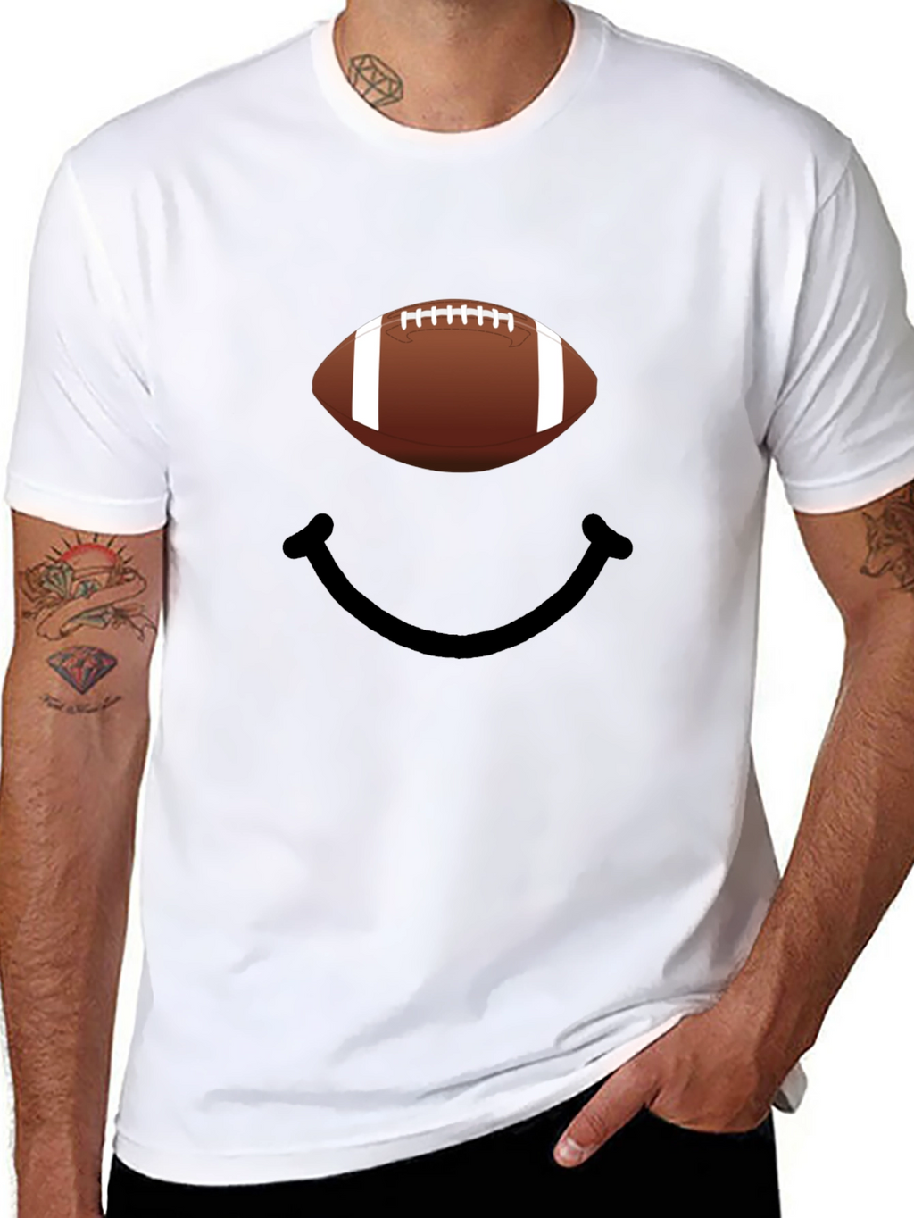 Football Smiley Face Graphic Tee - Black