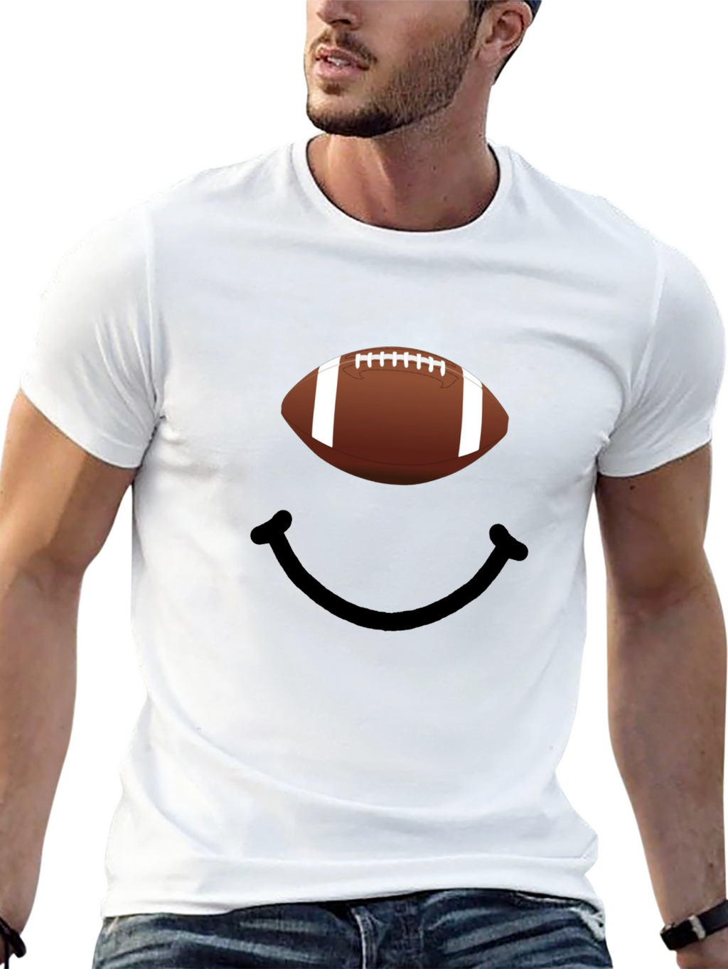 Football Smiley Face Graphic Tee - Black