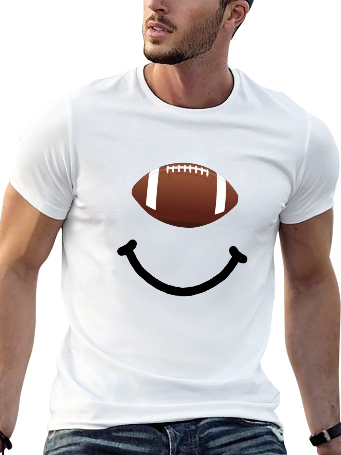 Football Smiley Face Graphic Tee - Black