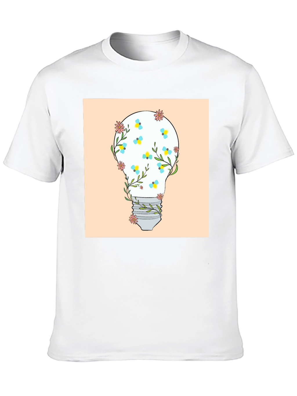 Floral Lightbulb Graphic Tee - Black Cotton T-Shirt