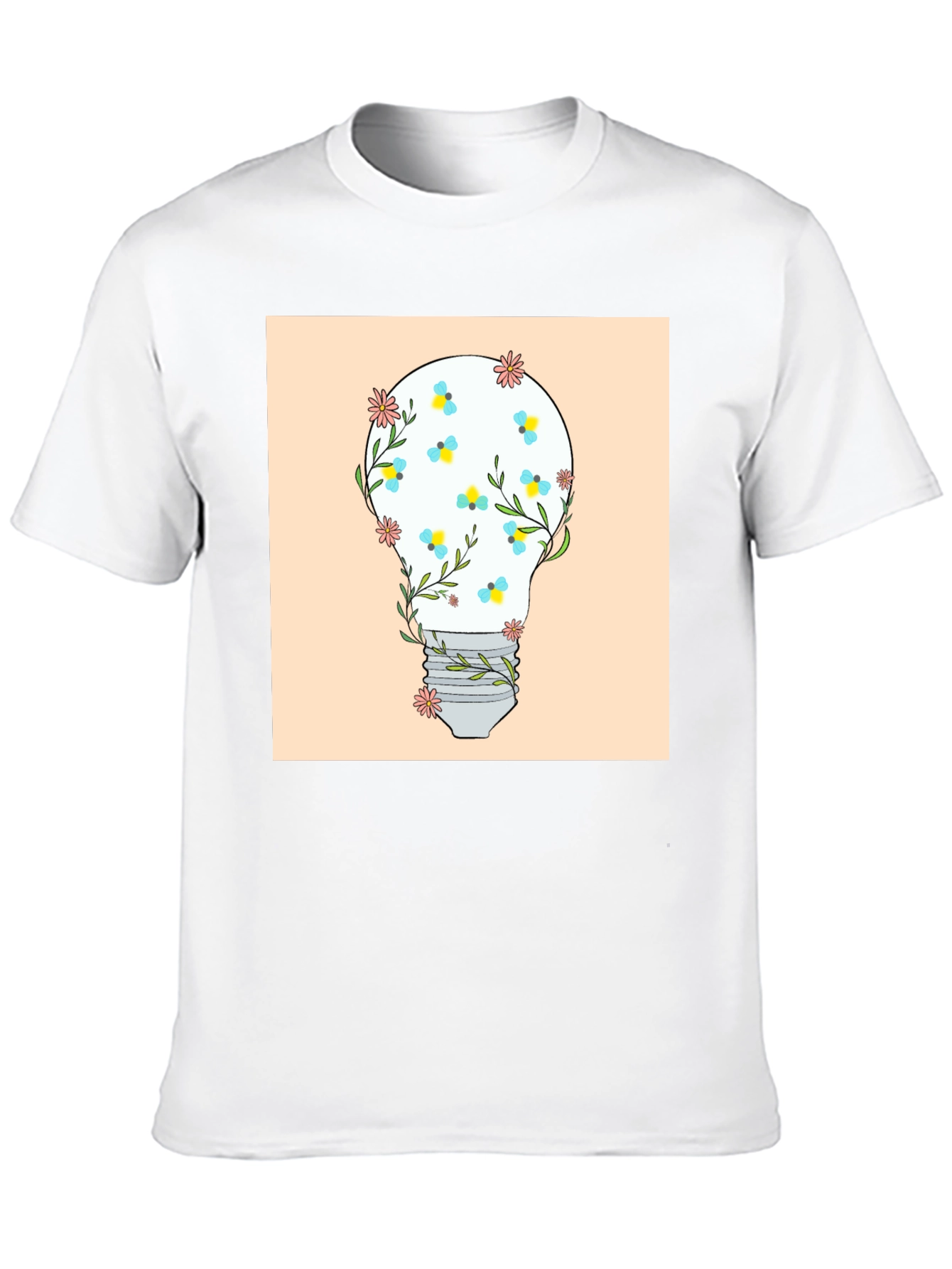 Floral Lightbulb Graphic Tee - Black Cotton T-Shirt