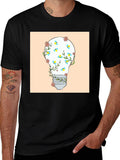 Floral Lightbulb Graphic Tee - Black Cotton T-Shirt