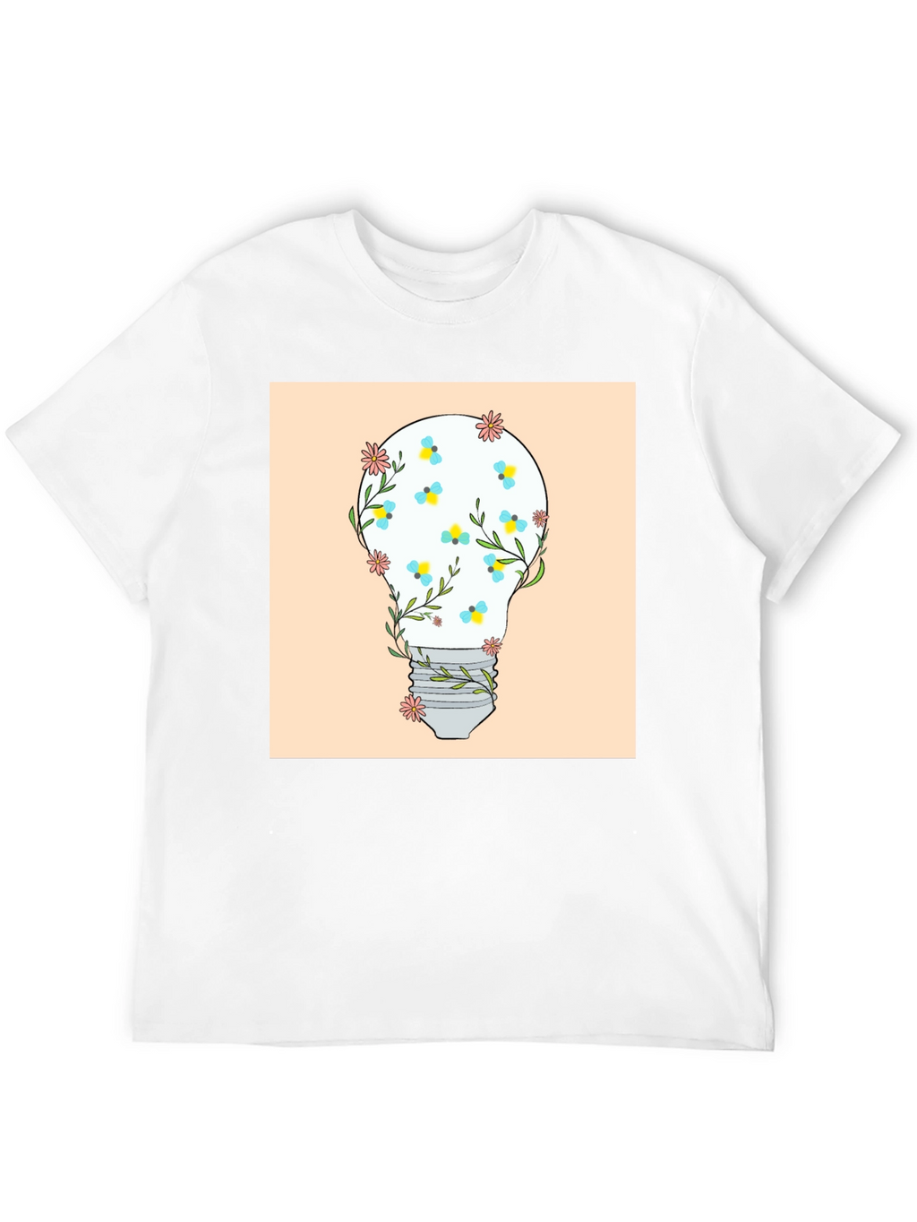 Floral Lightbulb Graphic Tee - Black Cotton T-Shirt