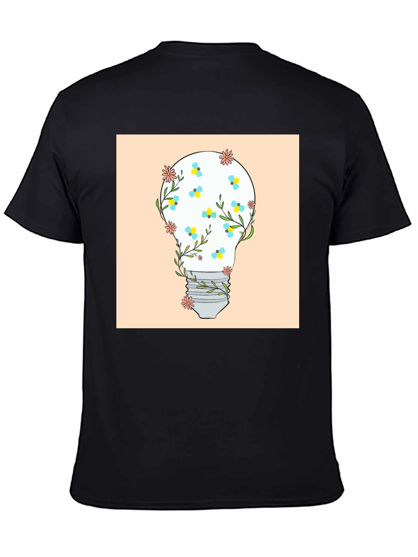 Floral Lightbulb Graphic Tee - Black Cotton T-Shirt