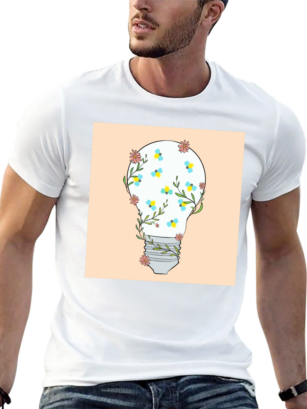 Floral Lightbulb Graphic Tee - Black Cotton T-Shirt