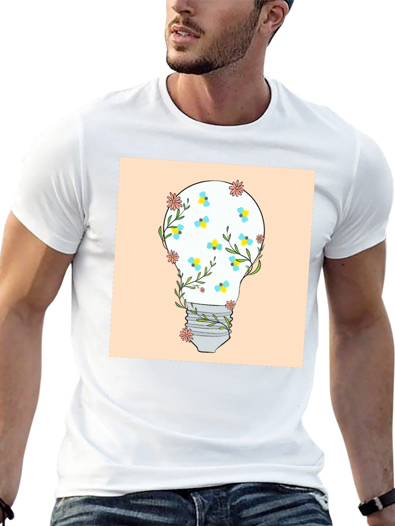 Floral Lightbulb Graphic Tee - Black Cotton T-Shirt