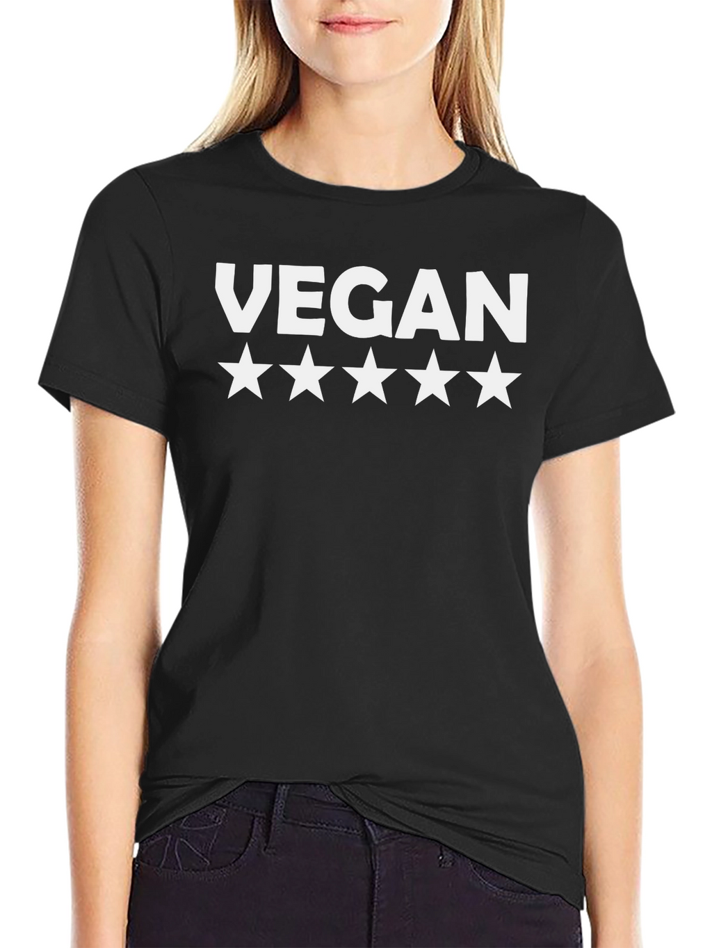 Vegan Five Star Tee - Stylish Black T-Shirt