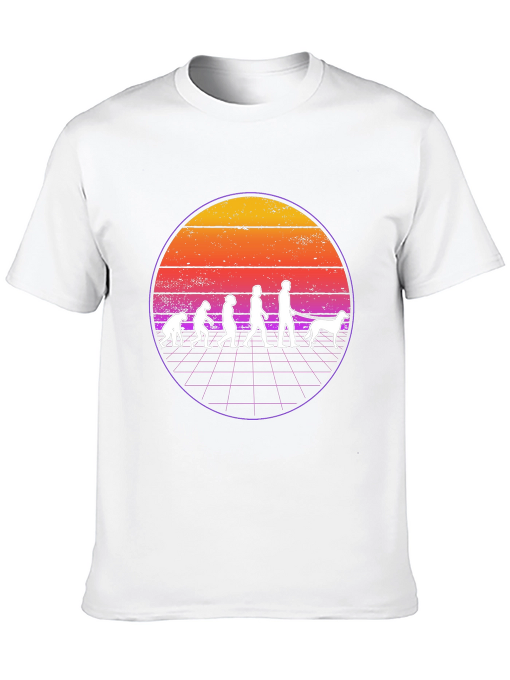 Evolution Dog Walker T-Shirt Retro Sunset Design