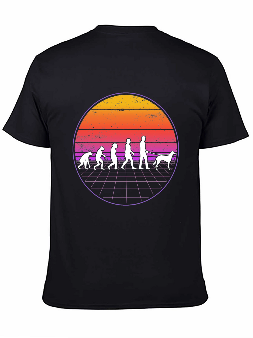 Evolution Dog Walker T-Shirt Retro Sunset Design