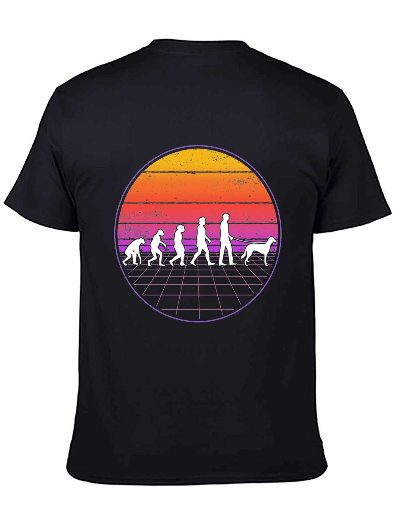 Evolution Dog Walker T-Shirt Retro Sunset Design