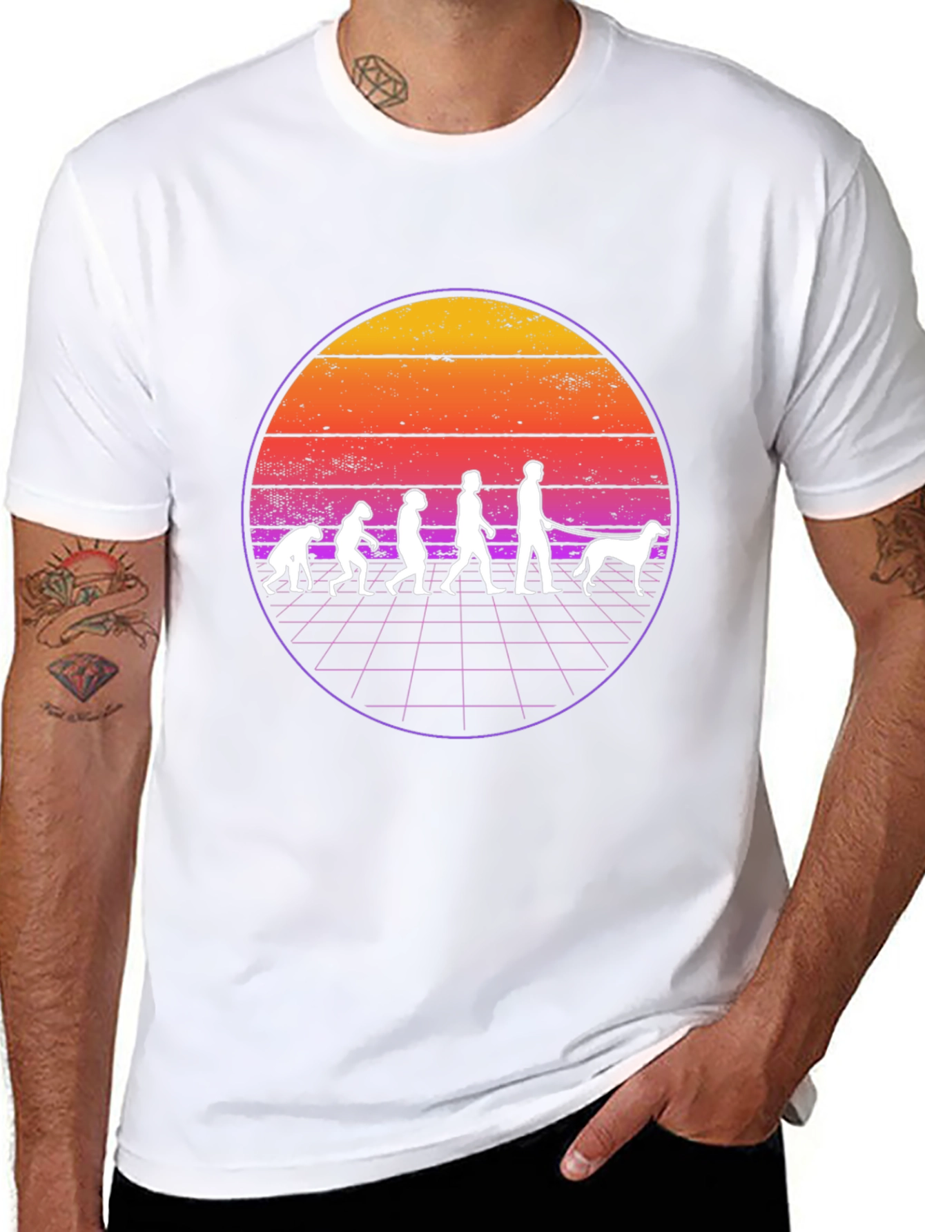 Evolution Dog Walker T-Shirt Retro Sunset Design