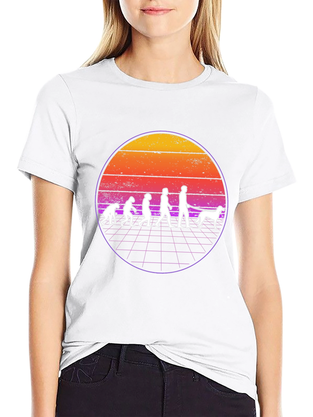 Evolution Dog Walker T-Shirt Retro Sunset Design
