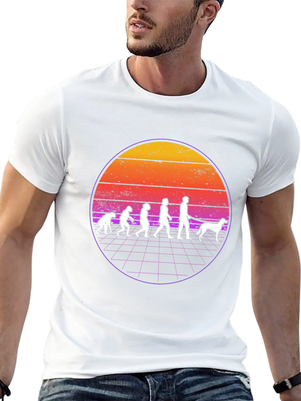 Evolution Dog Walker T-Shirt Retro Sunset Design