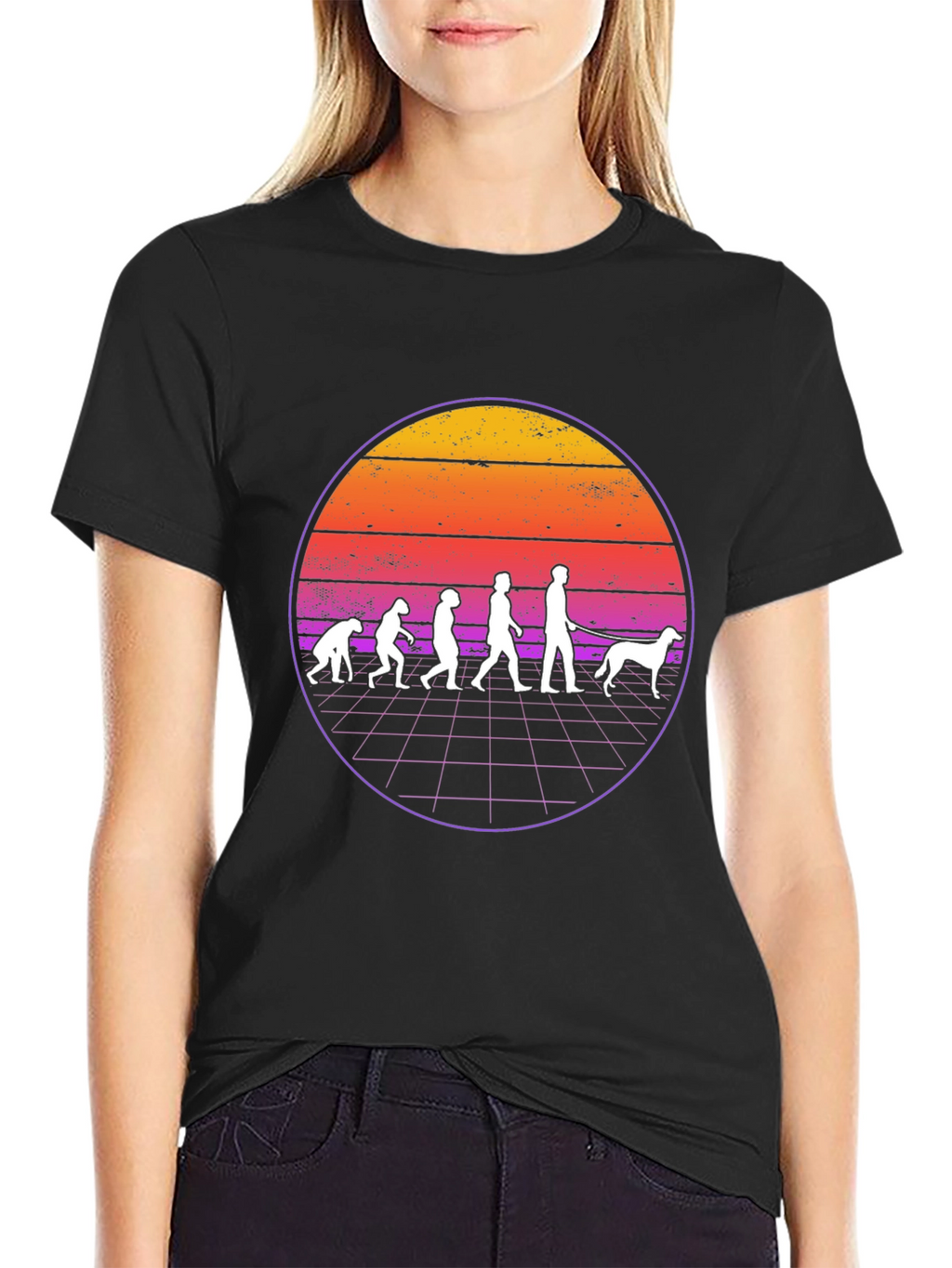 Evolution Dog Walker T-Shirt Retro Sunset Design