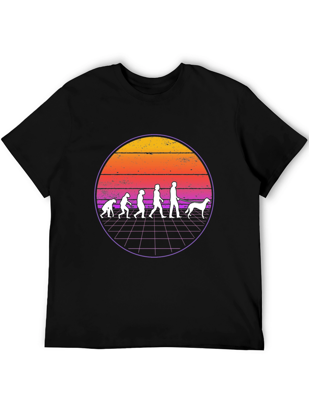Evolution Dog Walker T-Shirt Retro Sunset Design