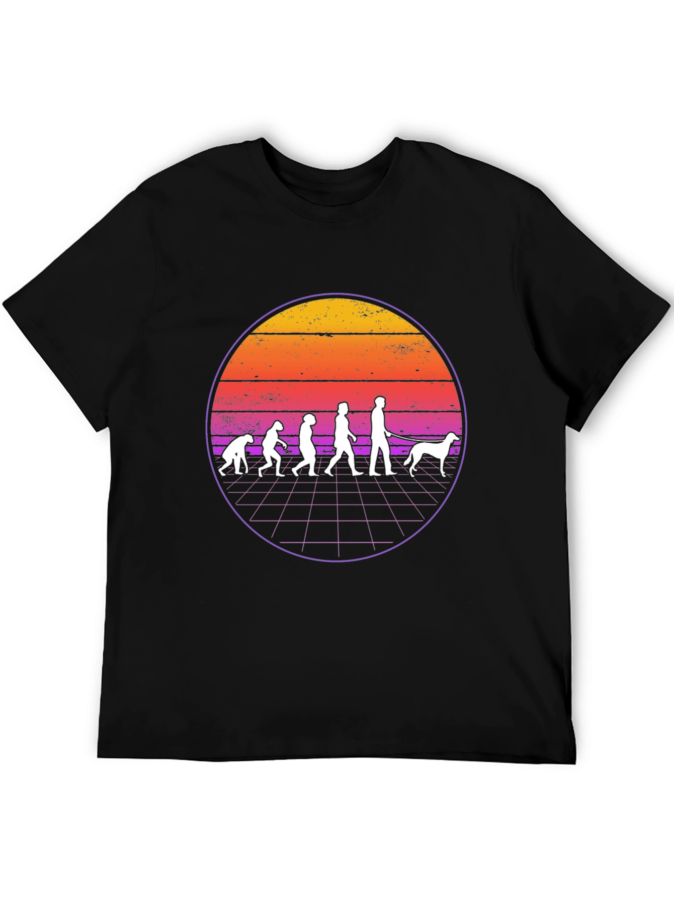 Evolution Dog Walker T-Shirt Retro Sunset Design
