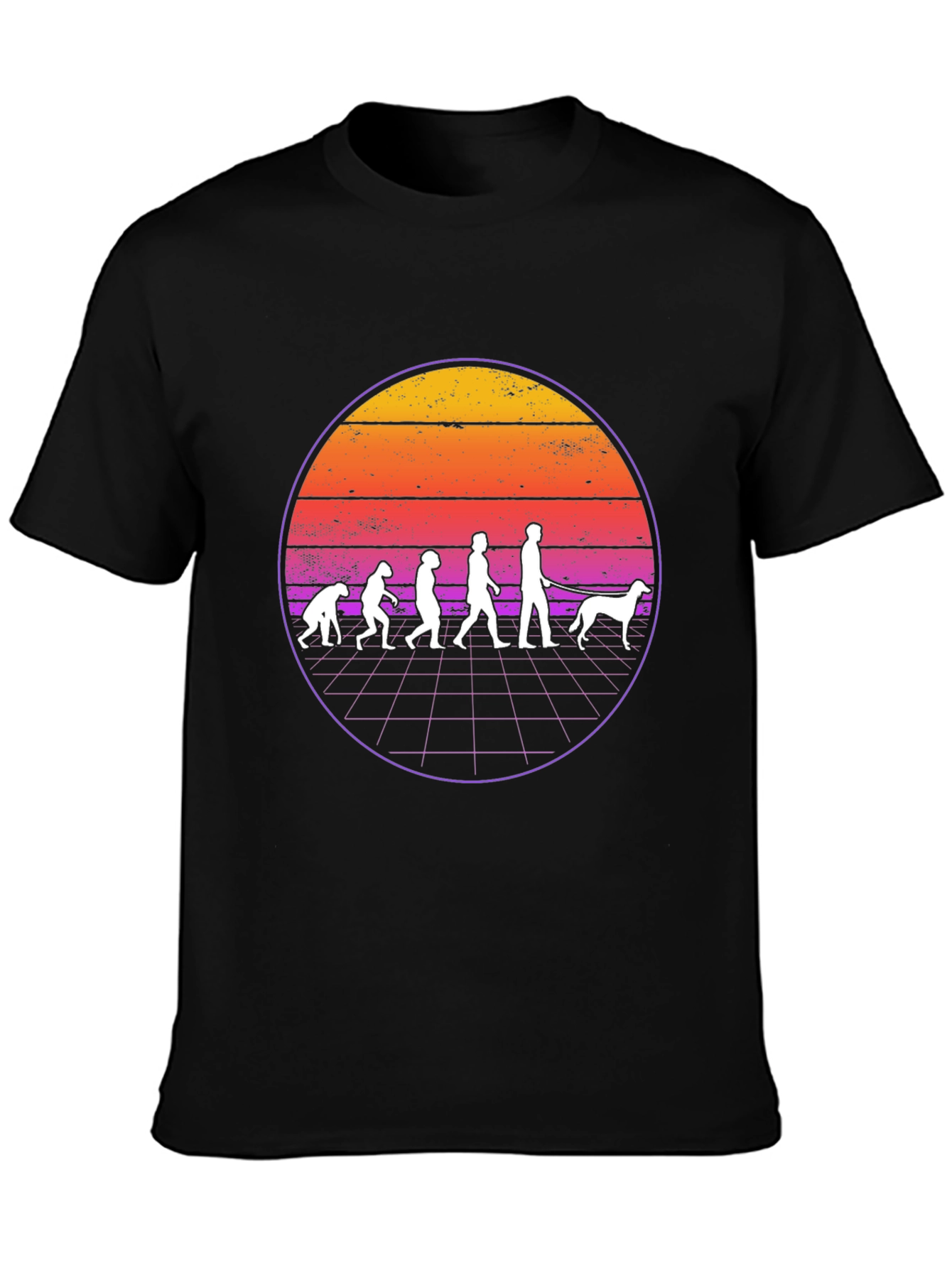 Evolution Dog Walker T-Shirt Retro Sunset Design