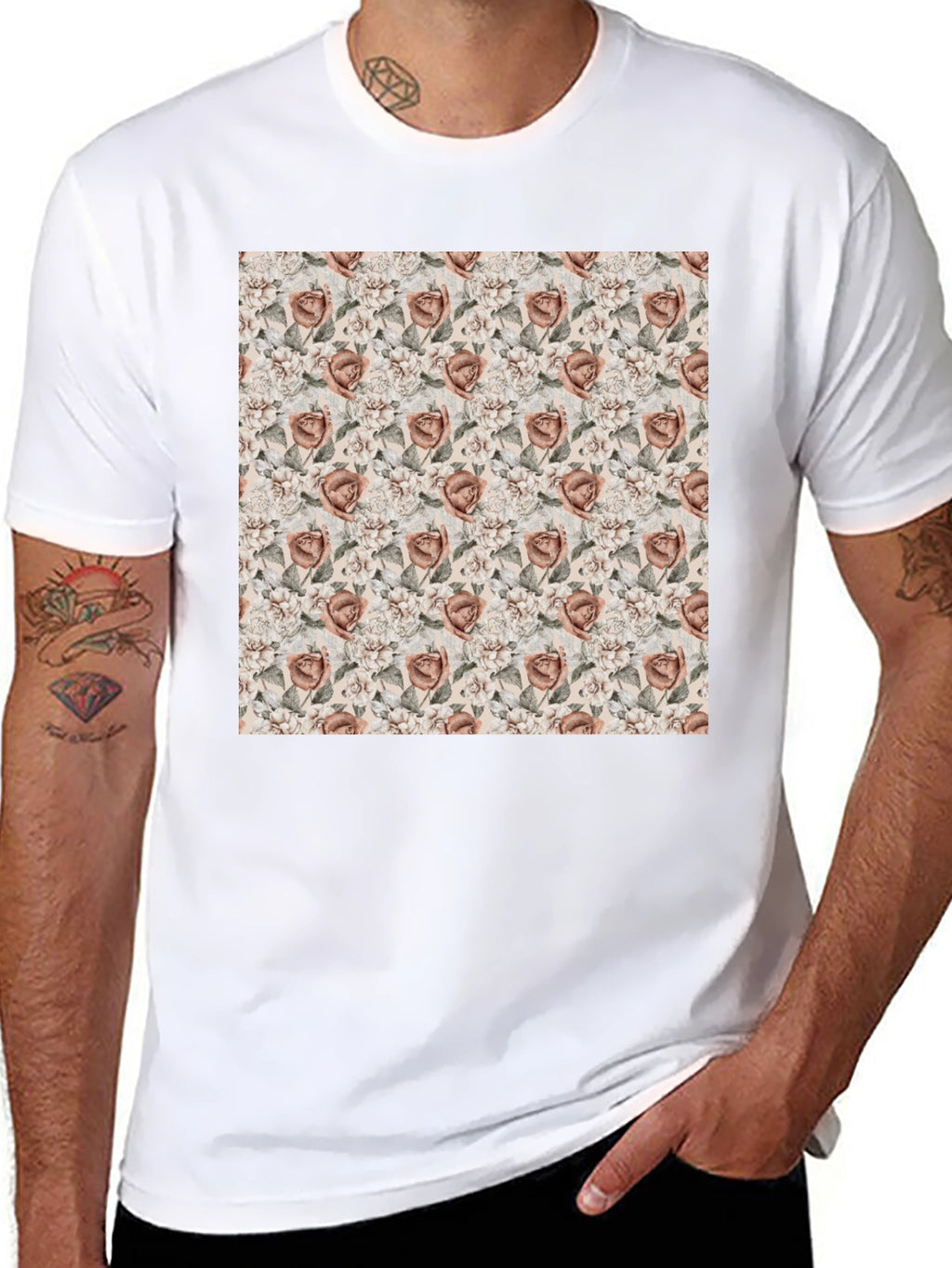 Floral Rose Pattern Graphic Tee - Black