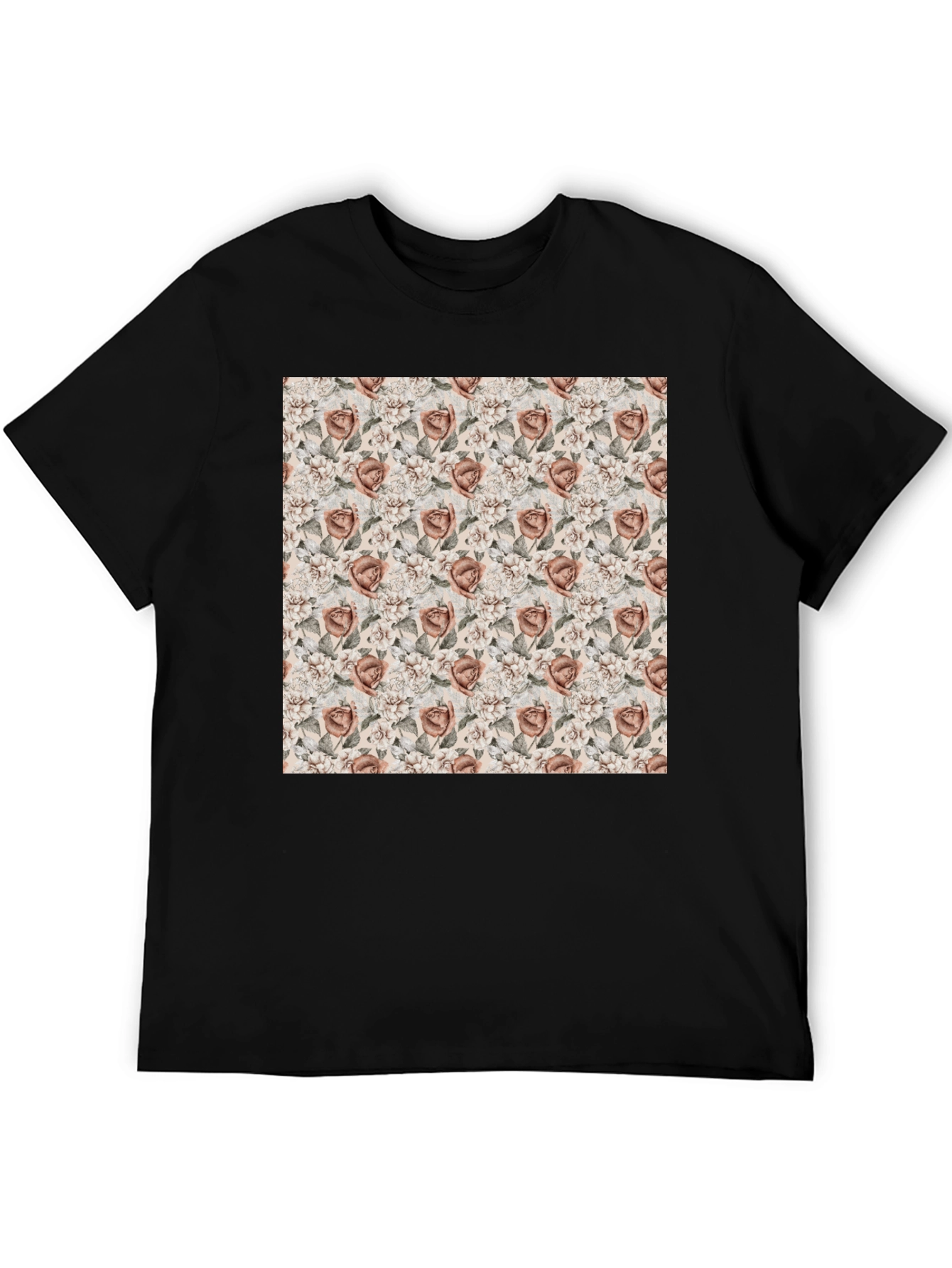 Floral Rose Pattern Graphic Tee - Black