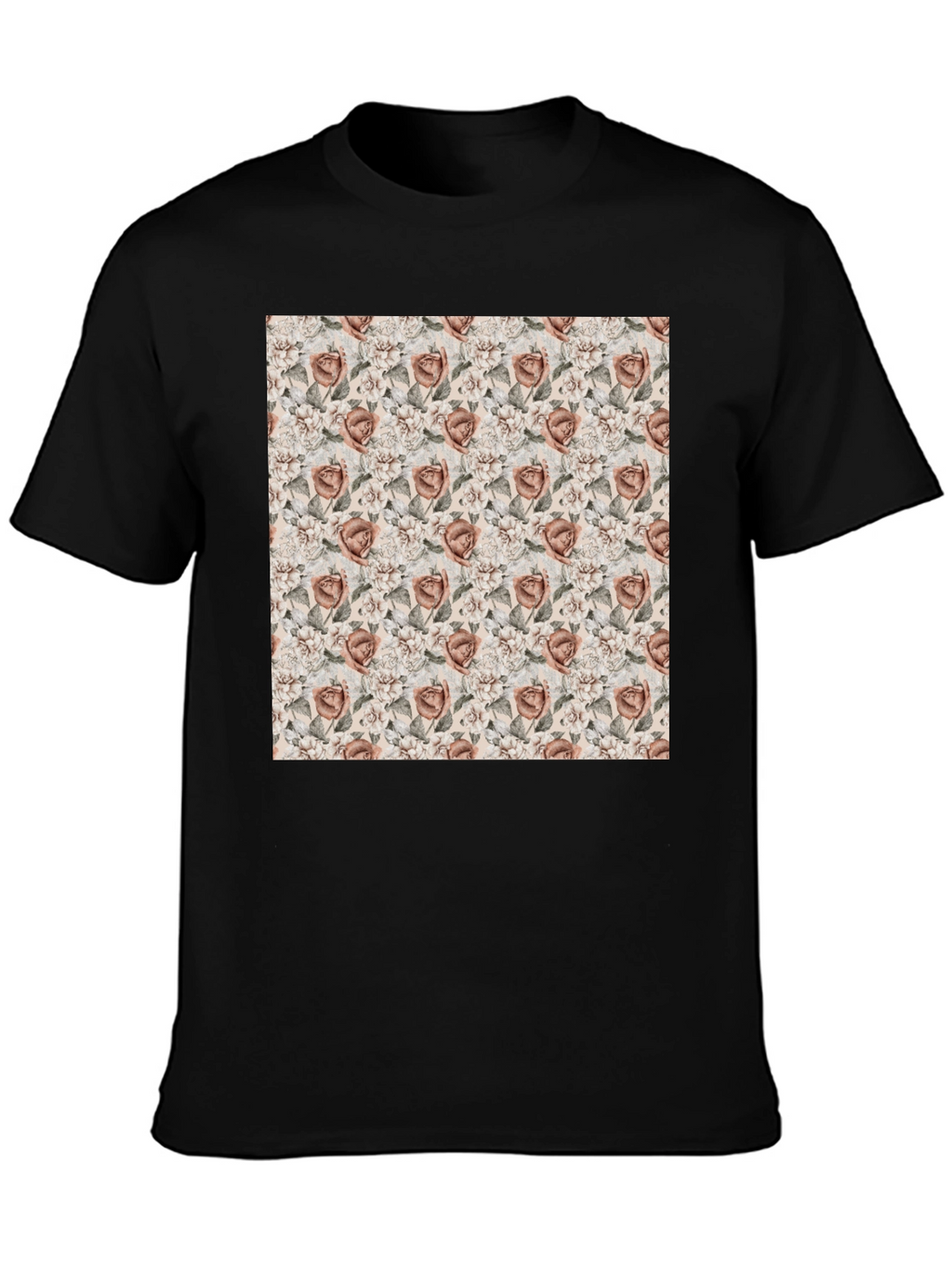 Floral Rose Pattern Graphic Tee - Black