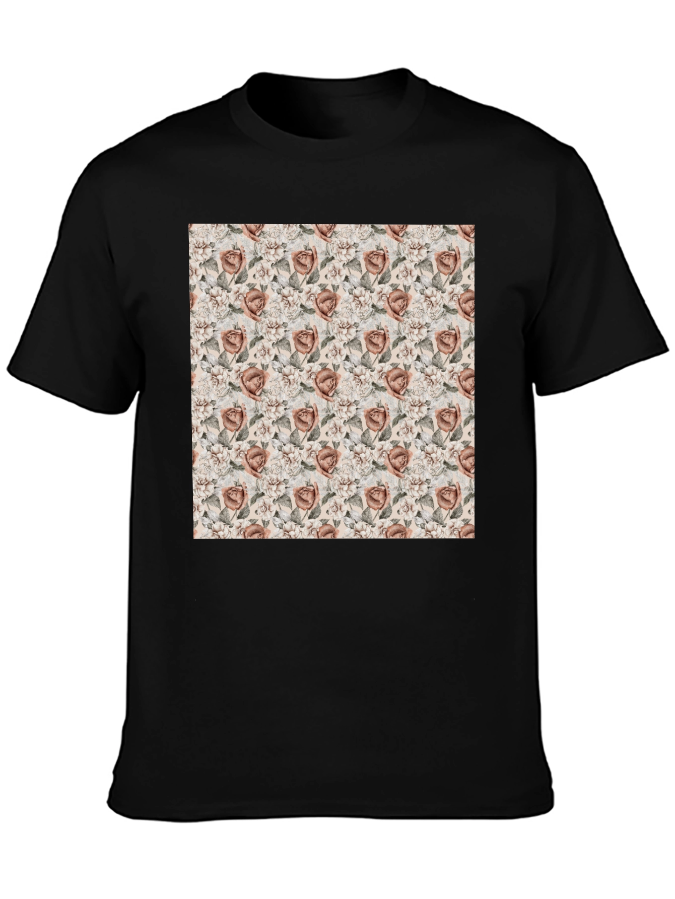 Floral Rose Pattern Graphic Tee - Black