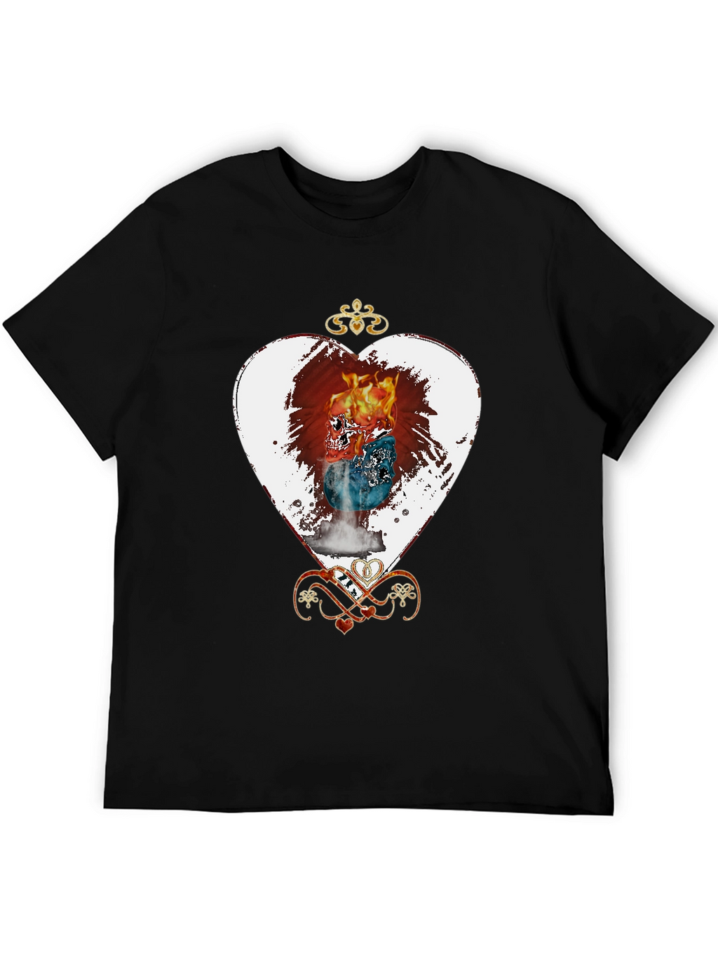 Flaming Skull Heart Graphic Tee - Unique Design