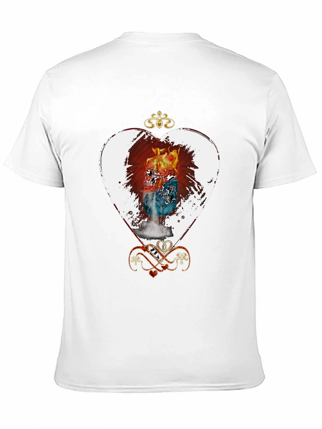 Flaming Skull Heart Graphic Tee - Unique Design