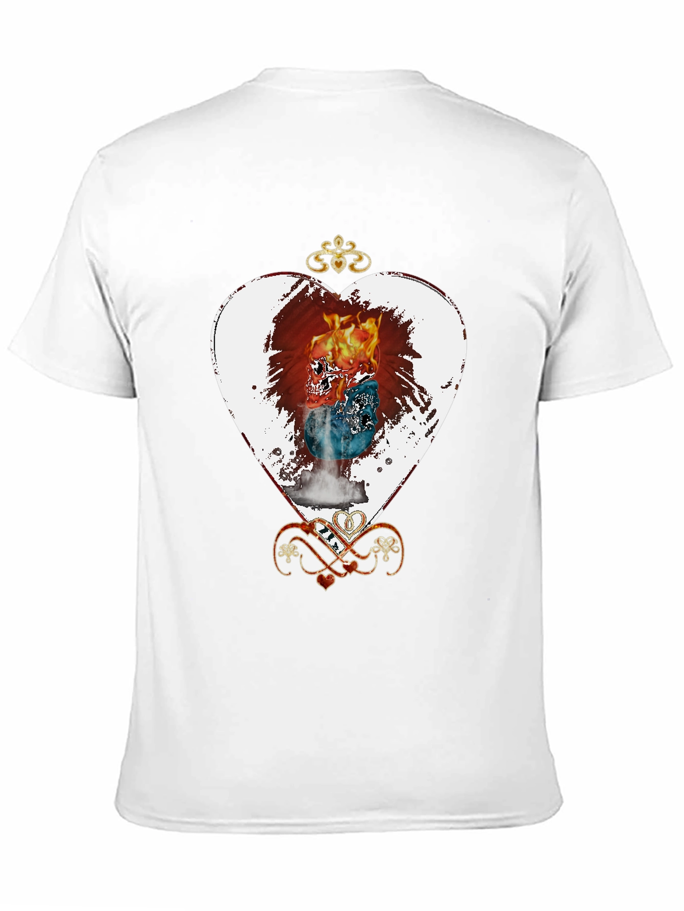 Flaming Skull Heart Graphic Tee - Unique Design