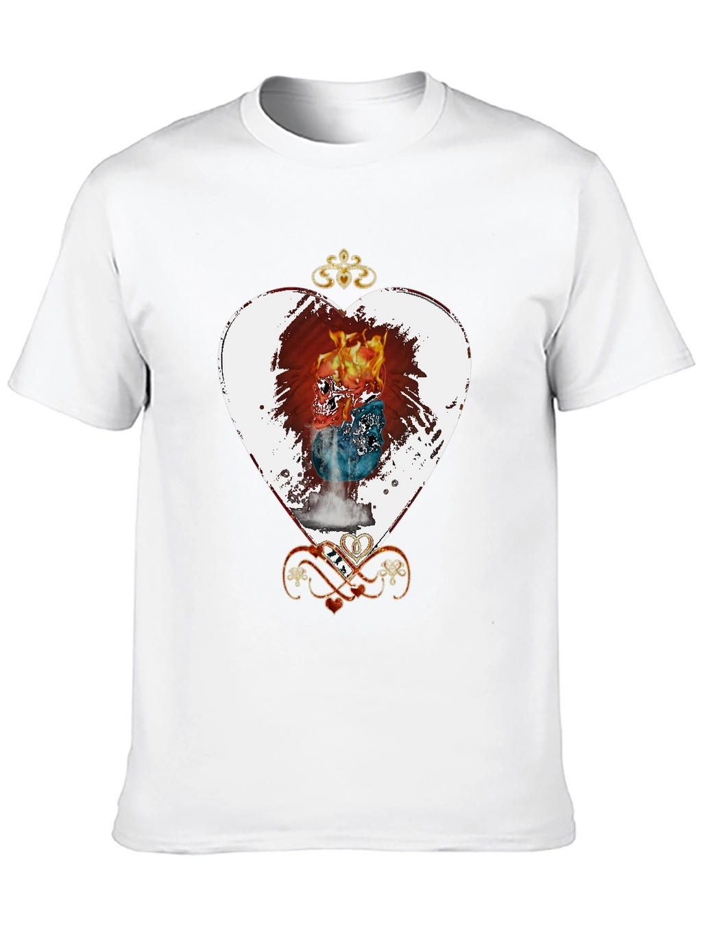 Flaming Skull Heart Graphic Tee - Unique Design