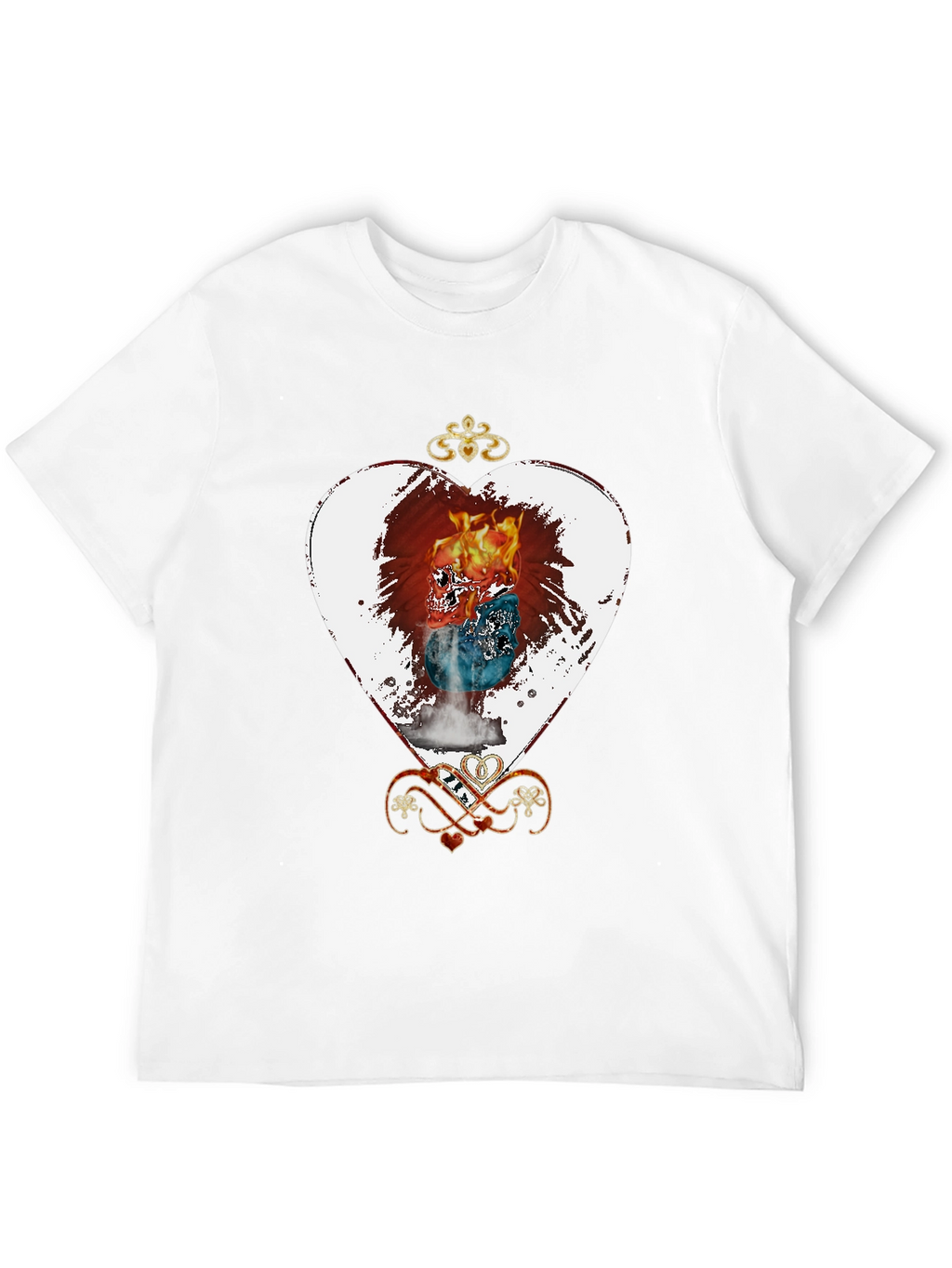 Flaming Skull Heart Graphic Tee - Unique Design