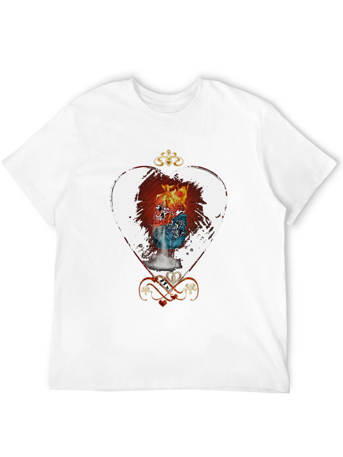 Flaming Skull Heart Graphic Tee - Unique Design