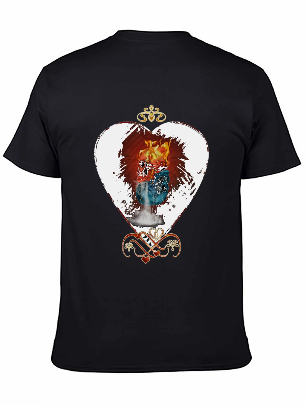 Flaming Skull Heart Graphic Tee - Unique Design