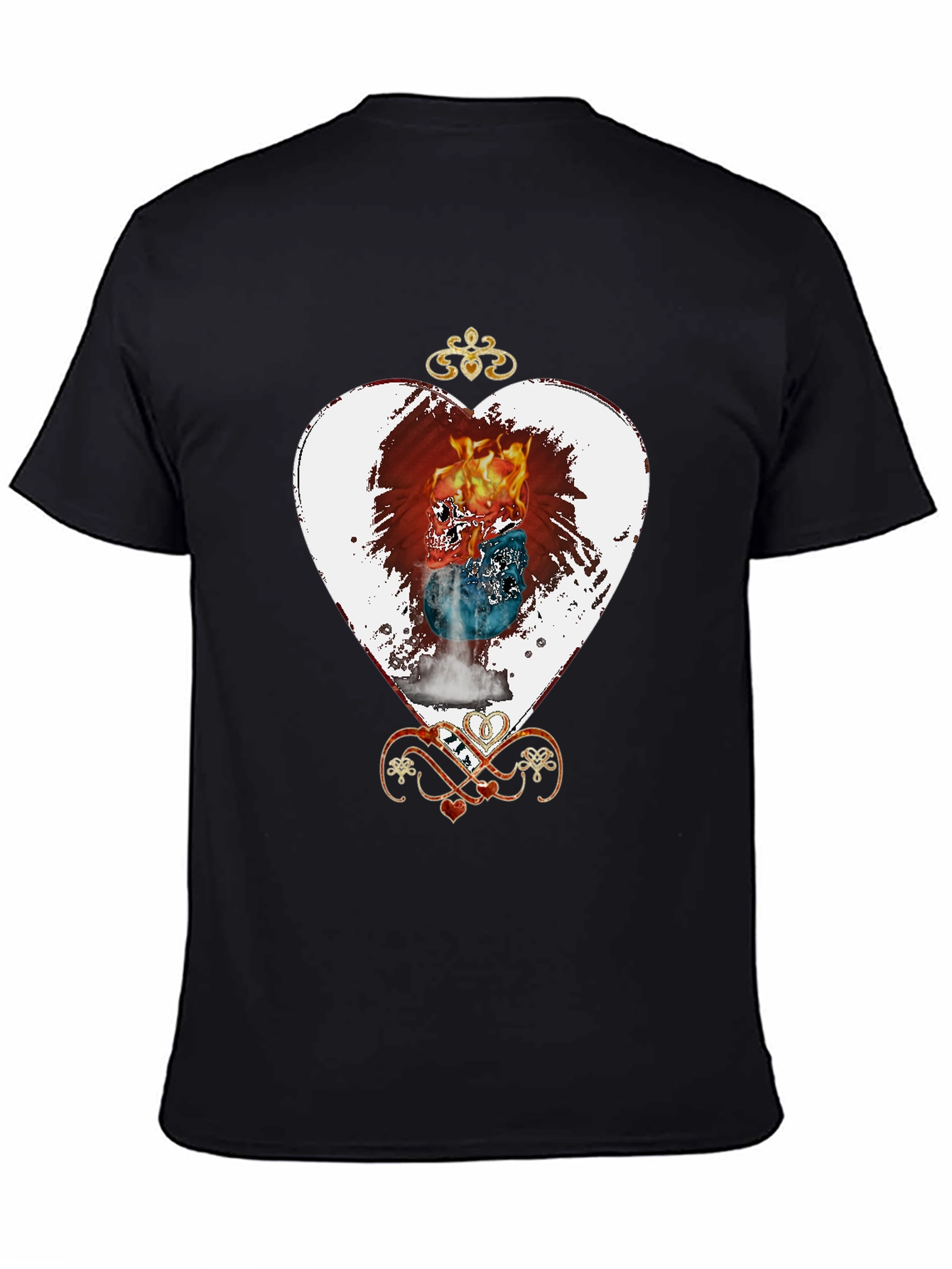 Flaming Skull Heart Graphic Tee - Unique Design