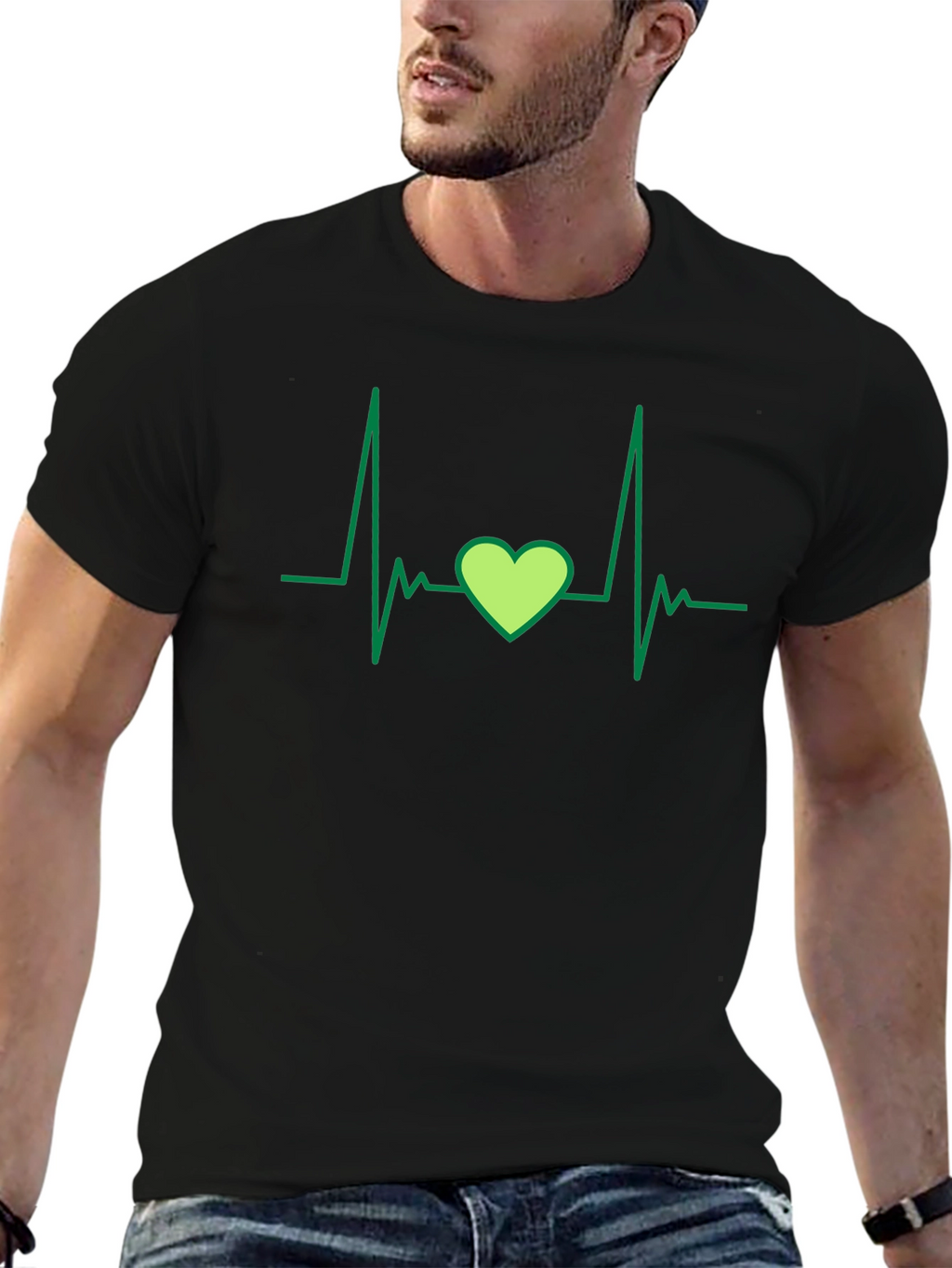 Heartbeat Love Heart T-Shirt - Black