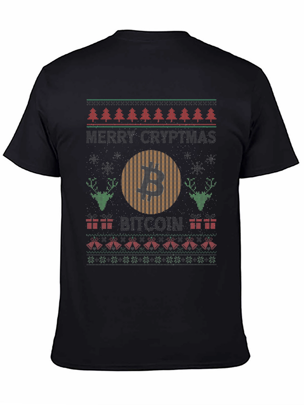 Bitcoin Christmas Sweater Style Graphic T-Shirt