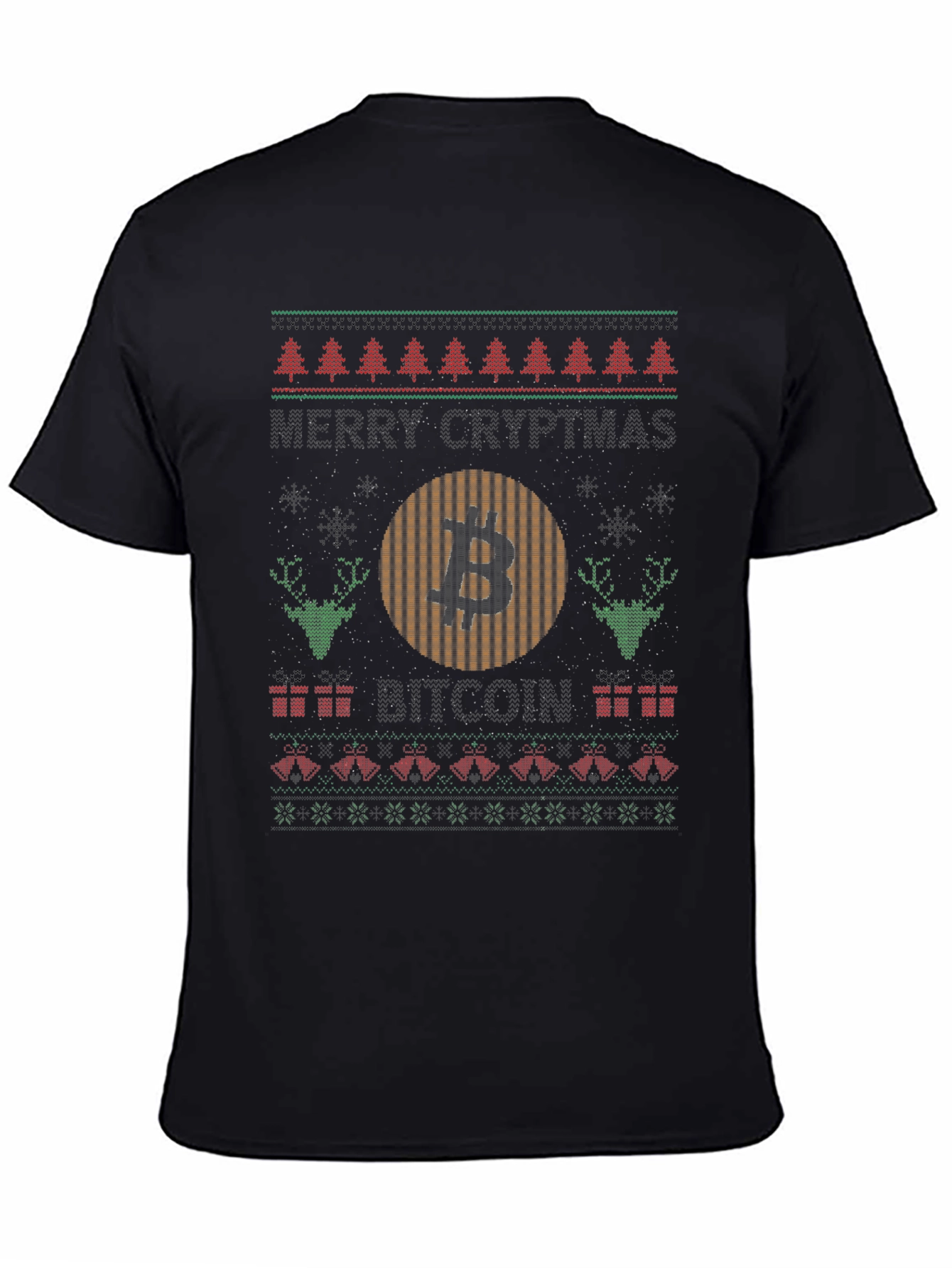Bitcoin Christmas Sweater Style Graphic T-Shirt