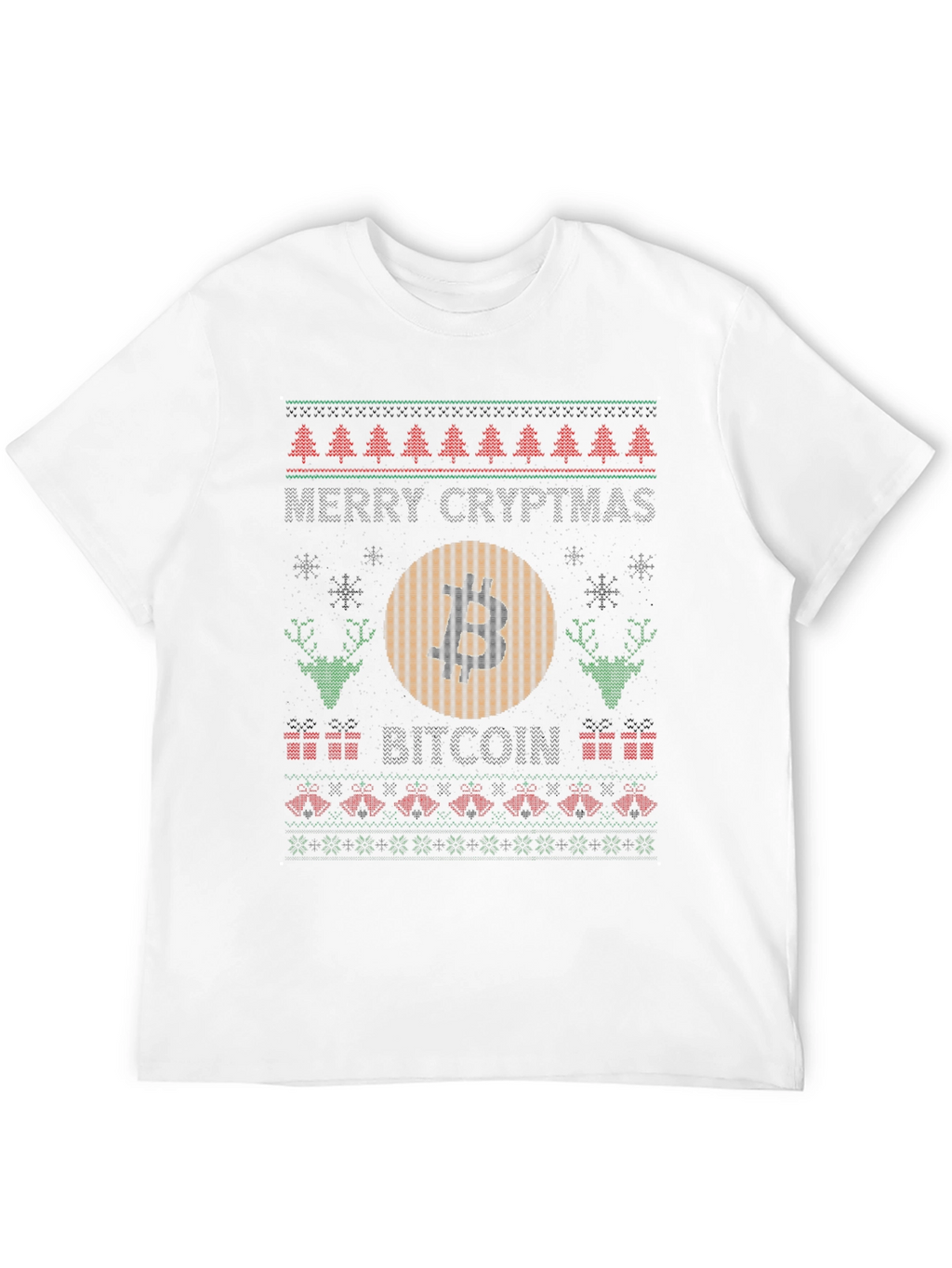 Bitcoin Christmas Sweater Style Graphic T-Shirt