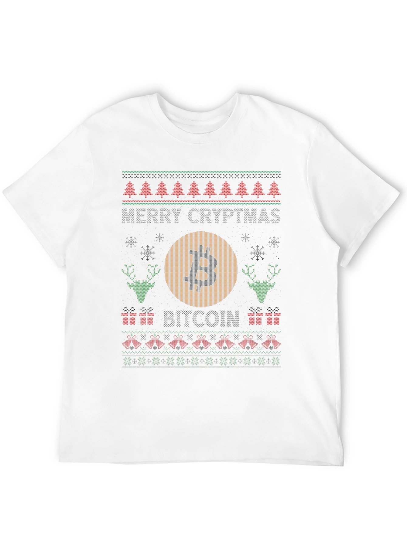 Bitcoin Christmas Sweater Style Graphic T-Shirt