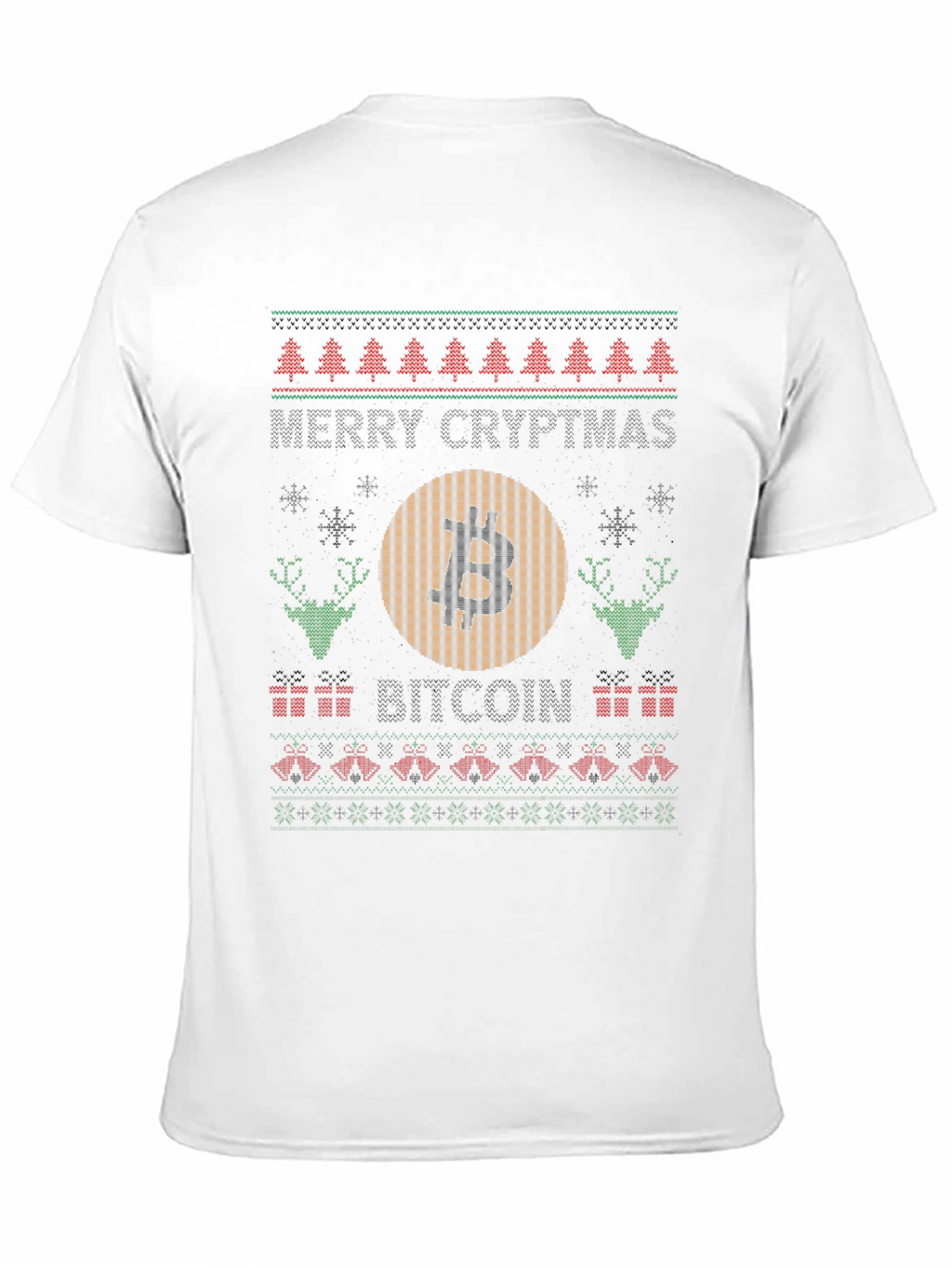 Bitcoin Christmas Sweater Style Graphic T-Shirt