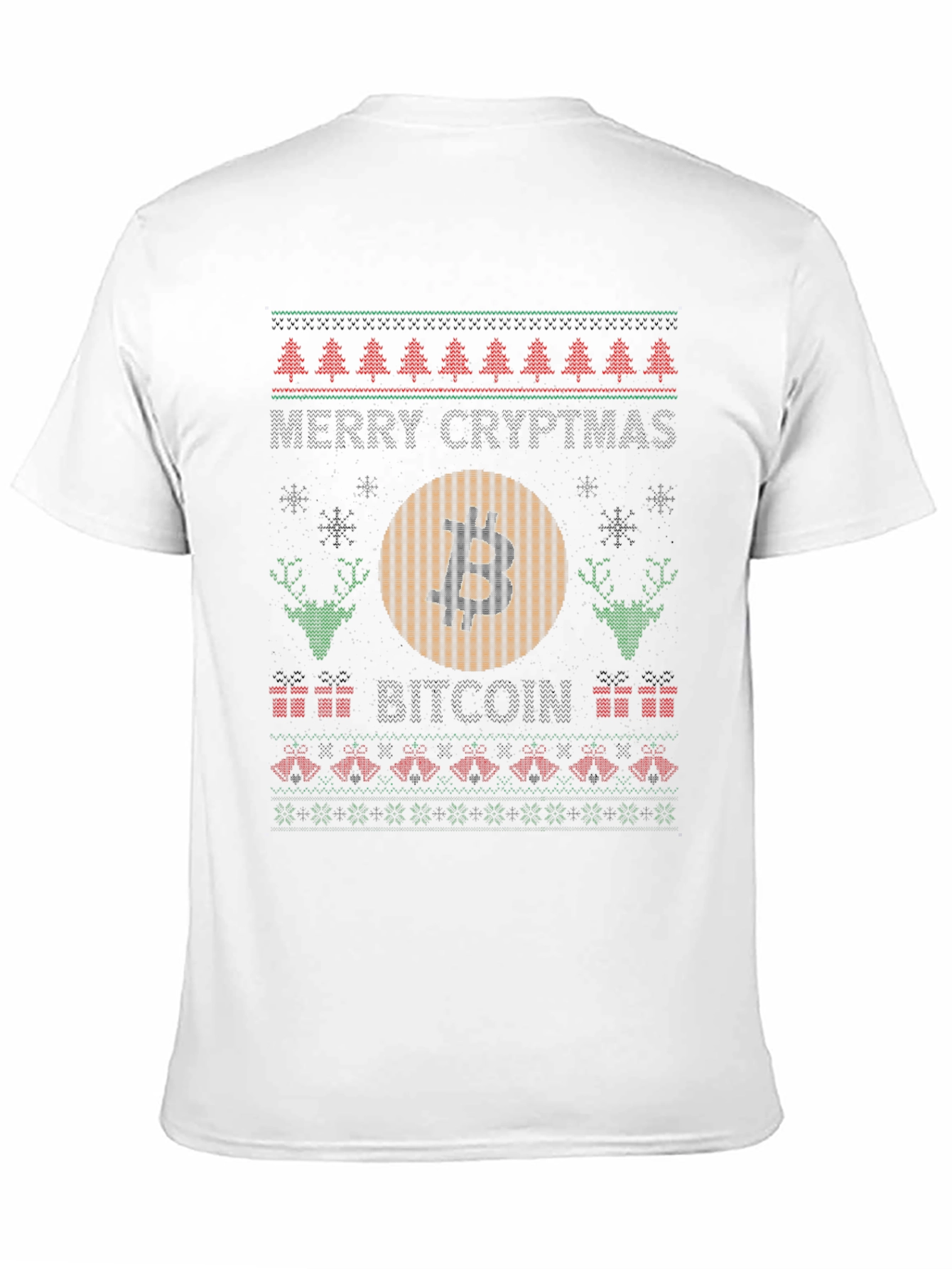 Bitcoin Christmas Sweater Style Graphic T-Shirt