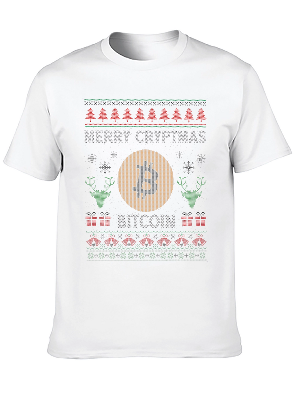 Bitcoin Christmas Sweater Style Graphic T-Shirt