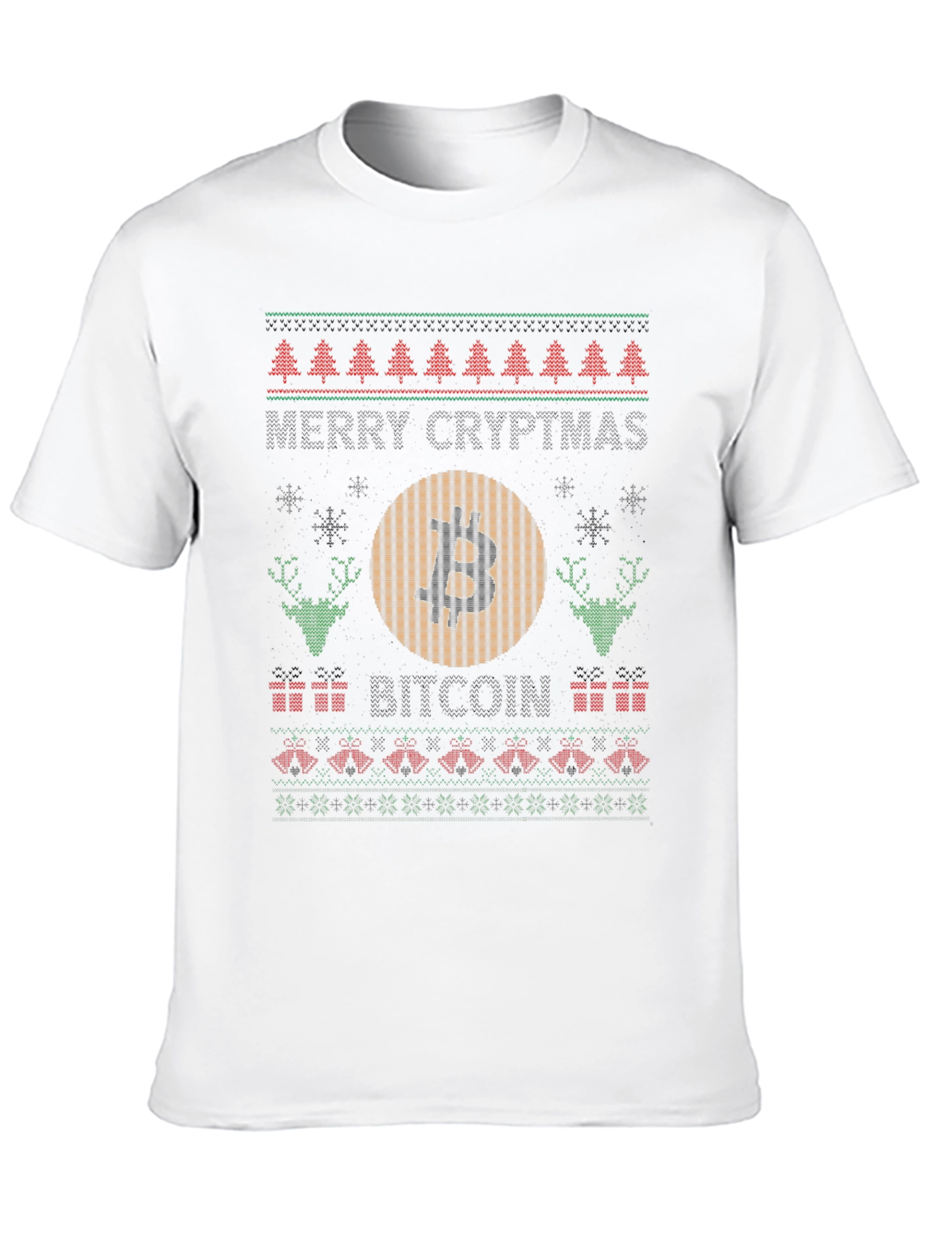 Bitcoin Christmas Sweater Style Graphic T-Shirt